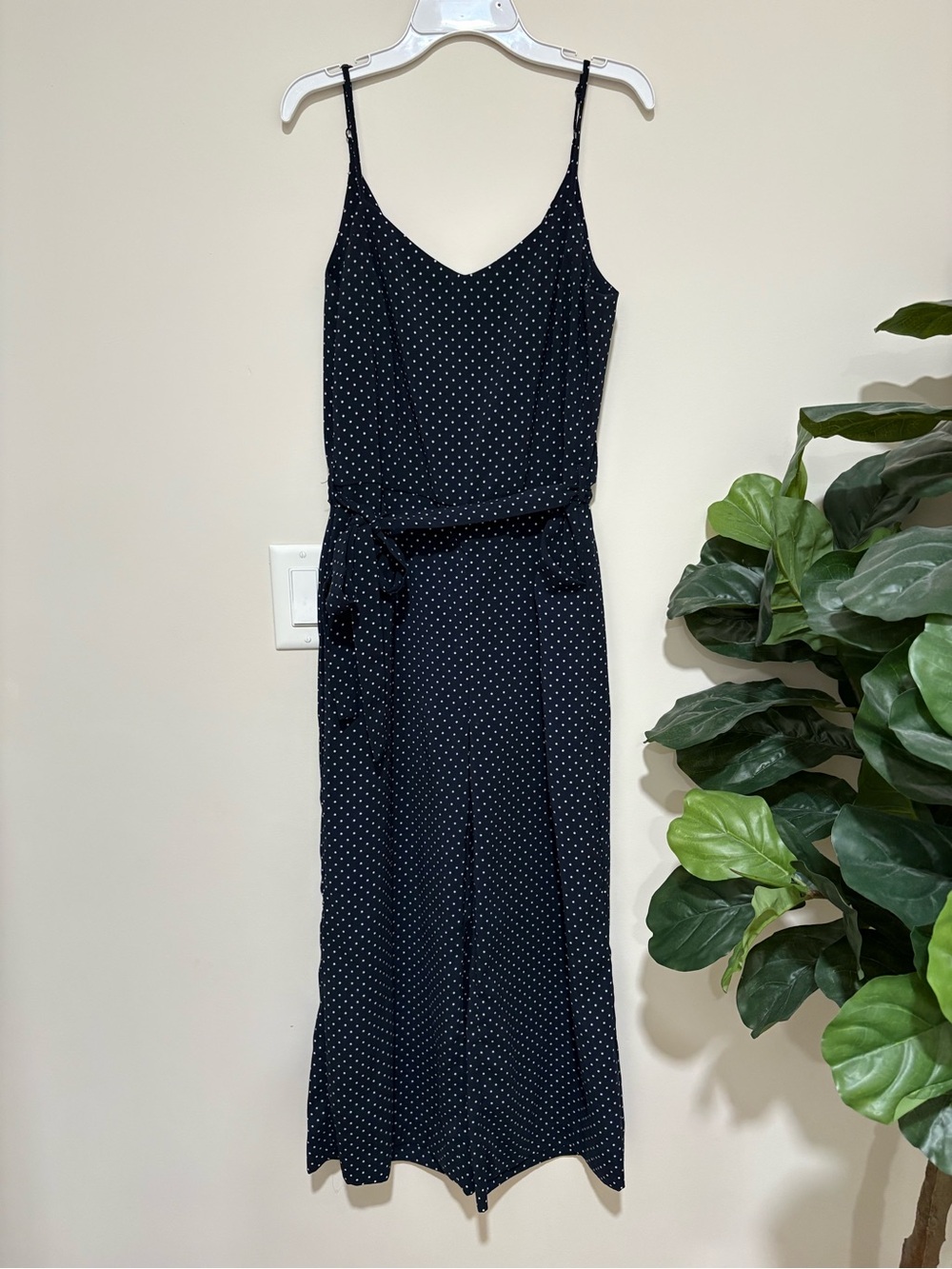 Carolina Belle Black with White Polka Dots Spaghetti Strap Midi Dress
